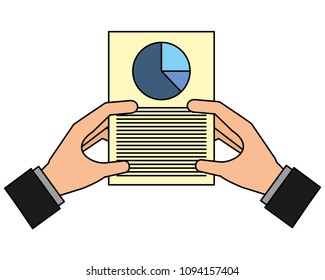 hands lifting document report with pie statistics