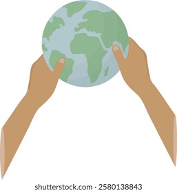 Hands Lifting Earth Globe isolated on transparent background. Achievement Success Illustration. Global achievement, elevation, and worldwide progress. Earth day. Planet earth. Vector illustration