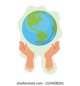 hands lifting earth planet icon