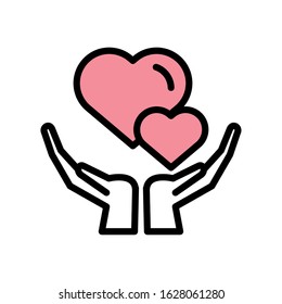 hands lifting happy valentines day hearts vector illustration design