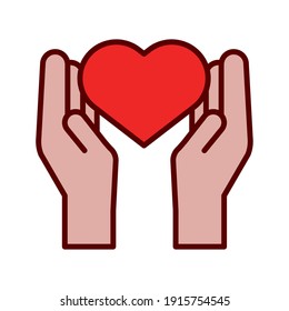 hands lifting heart love symbol flat style icon vector illustration design