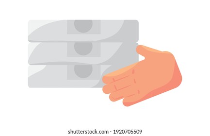 hands lifting pizza boxes delivery service vector illustration design