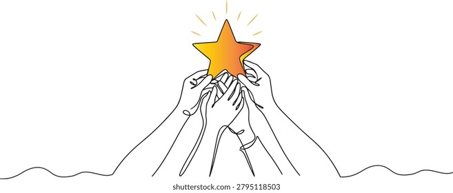 Hands lifting a star together symbolizing shared achievement, teamwork, and excellence.