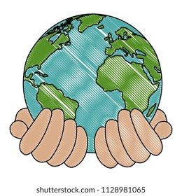 hands lifting world planet earth ecology icon