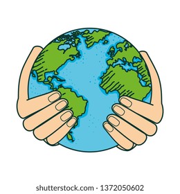 hands lifting world planet earth
