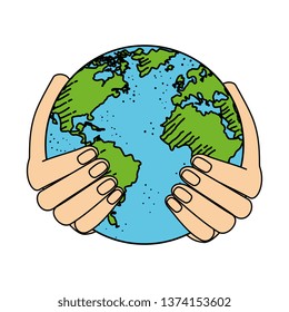 hands lifting world planet earth