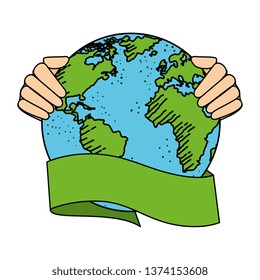 hands lifting world planet earth