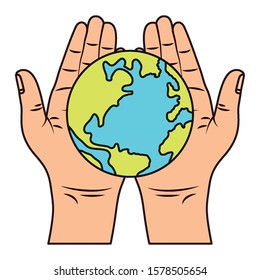 hands lifting world planet earth vector illustration design