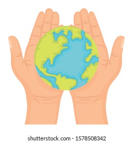 hands lifting world planet earth vector illustration design