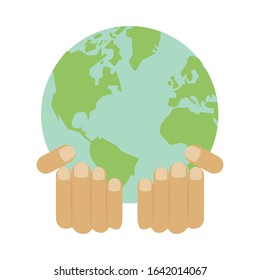 hands lifting world planet earth ecology icon vector illustration design