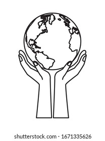 hands lifting world planet earth isolated icon vector illustration design