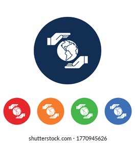 hands lifting world planet earth flat style vector illustration design template