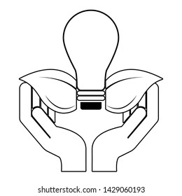 hands with light bulb leaves eco friendly environment vector illustration