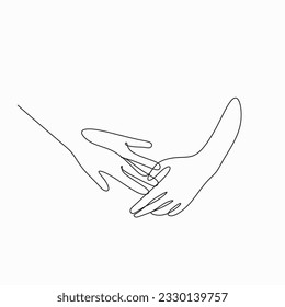 Hands line art drawing. Vector help and support donation minimalist  hand logo