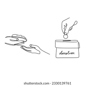 Dibujo de la línea de mano. Logo de la mano minimalista de ayuda a los vectores y apoyo a la donación