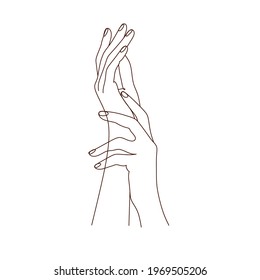 Hands Line Art vector. Minimal line art style illustrations. Beauty and fashion concept. Natural cosmetics