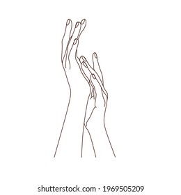 Hands Line Art vector. Minimal line art style illustrations. Beauty and fashion concept. Natural cosmetics