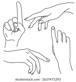hands line drawing set of different gestures