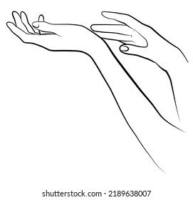 Hands in a line. Holding hands. Two hands. Tattoo. An elegant image of two hands.