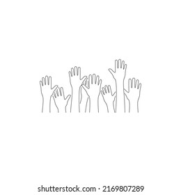 Hands up line icon. Vector flat sign