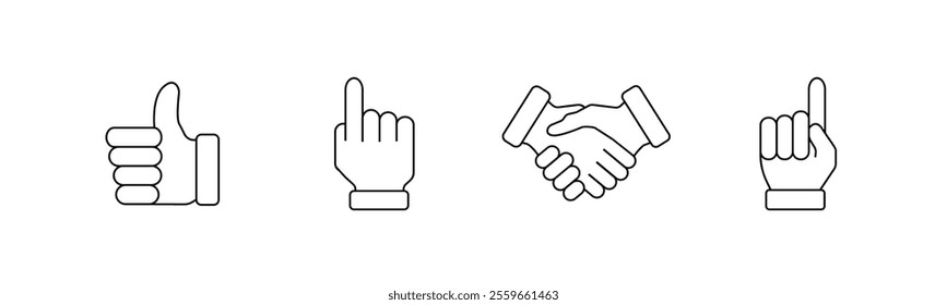 Hands line icons set. Editable stroke.