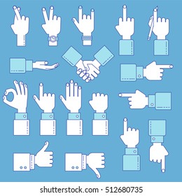 Hands line vector design set with okay gesture, directions, like and dislike