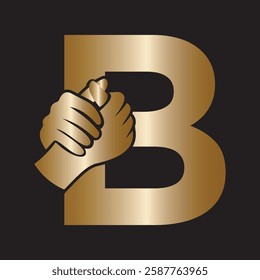 Hands Logo Combine With Letter B Vector Template