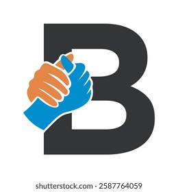 Hands Logo Combine With Letter B Vector Template