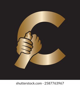 Hands Logo Combine With Letter C Vector Template