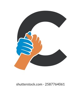 Hands Logo Combine With Letter C Vector Template