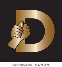 Hands Logo Combine With Letter D Vector Template