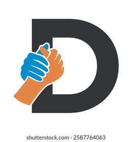 Hands Logo Combine With Letter D Vector Template