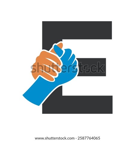 Hands Logo Combine With Letter E Vector Template