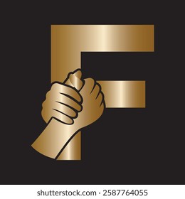 Hands Logo Combine With Letter F Vector Template