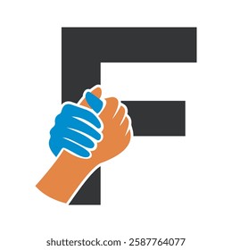 Hands Logo Combine With Letter F Vector Template