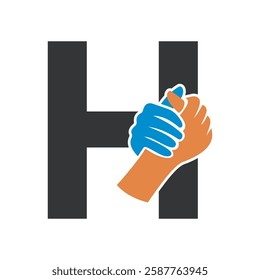 Hands Logo Combine With Letter H Vector Template