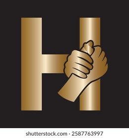 Hands Logo Combine With Letter H Vector Template