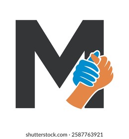 Hands Logo Combine With Letter M Vector Template