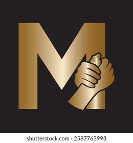 Hands Logo Combine With Letter M Vector Template