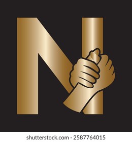 Hands Logo Combine With Letter N Vector Template