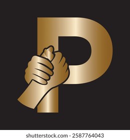 Hands Logo Combine With Letter P Vector Template