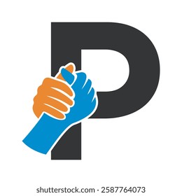 Hands Logo Combine With Letter P Vector Template