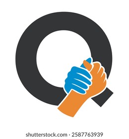 Hands Logo Combine With Letter Q Vector Template