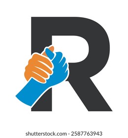 Hands Logo Combine With Letter R Vector Template