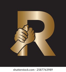 Hands Logo Combine With Letter R Vector Template