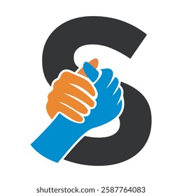 Hands Logo Combine With Letter S Vector Template