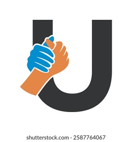 Hands Logo Combine With Letter U Vector Template