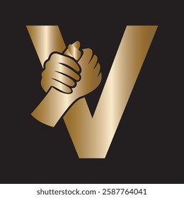 Hands Logo Combine With Letter V Vector Template