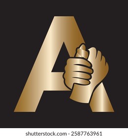 Hands Logo Combine With Letter A Vector Template