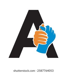 Hands Logo Combine With Letter A Vector Template